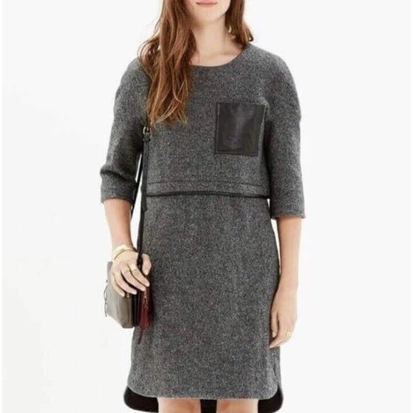 Madewell Installation Dress Size Small Gray Black Leather Pocket Wool Blend - Picture 1 of 7